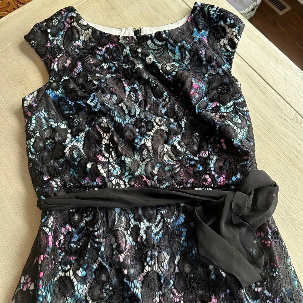 Alex Evenings Black Floral Lace‎ Sheath Dress 16W Mother of the Bride Guest